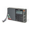 The Tecsun PL880, offered by American Reserves, is a portable radio with SSB and a leather pouch. It features dynamic audio amplifier technology, side control knobs, a digital display, speaker grill, strap, and a world band receiver. Designed for global frequency exploration and includes a rechargeable battery.