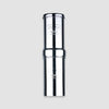 The American Reserves British Berkefeld 1 Liter Stainless Steel Gravity System boasts a sleek design with embossed branding, featuring two stacked cylinders and an Ultra Sterasyl ceramic filter for superior water purification.