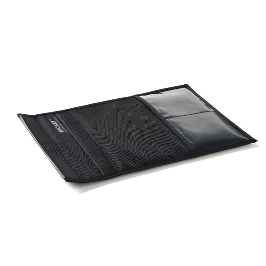 The American Reserves XXL Forensic Faraday Laptop Jacket (14 x 16) is a black, rectangular document holder featuring RFID blocking technology and a transparent pocket section, displayed against a white background.