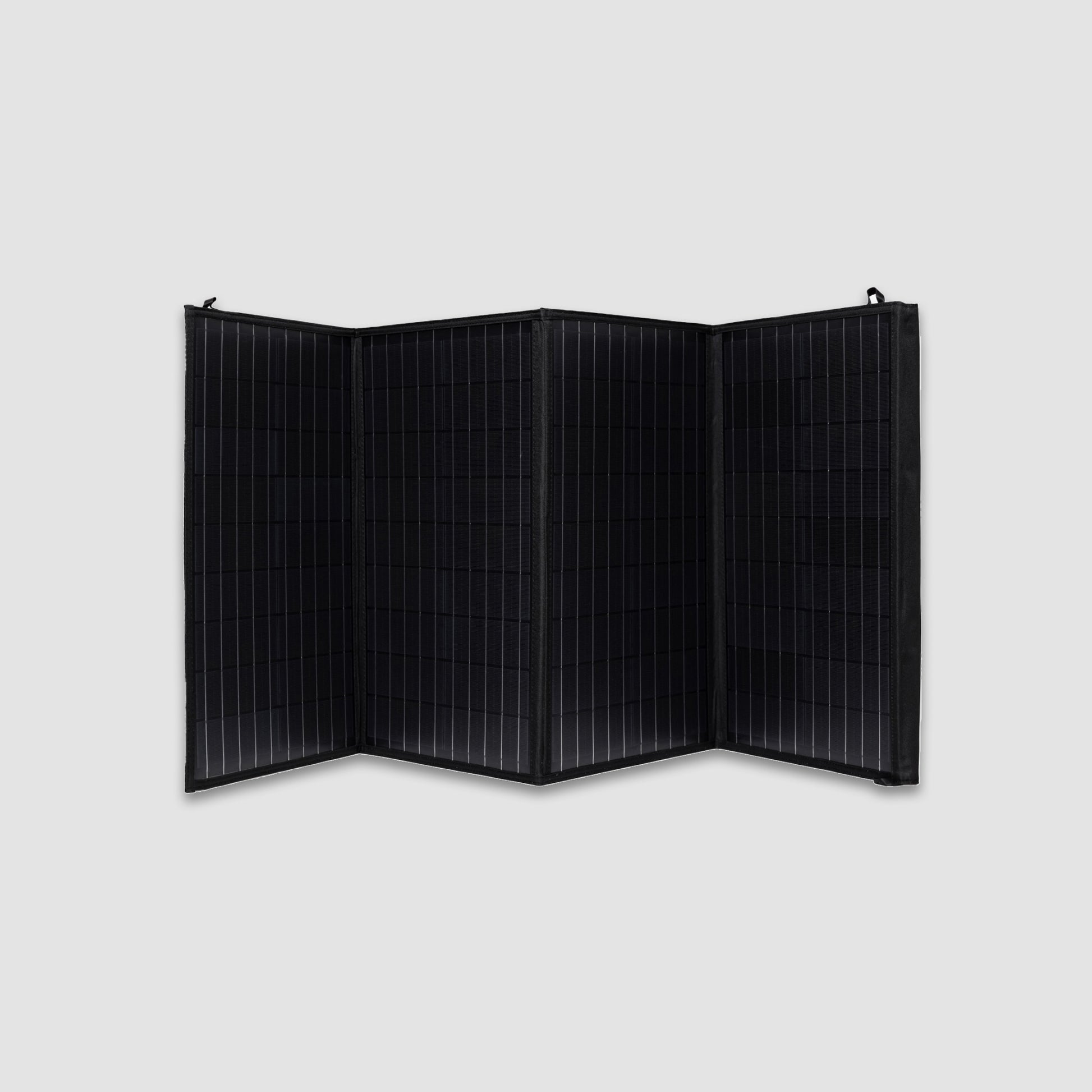 Displayed against a plain background, the American Reserves 100W Solar Panel combines portability with solar efficiency in a compact and lightweight four-panel folding design.