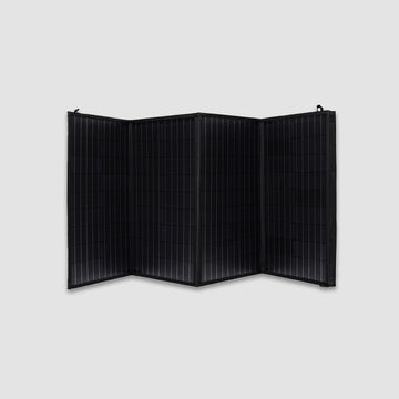 Displayed against a plain background, the American Reserves 100W Solar Panel combines portability with solar efficiency in a compact and lightweight four-panel folding design.