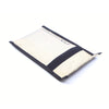 A beige and black canvas wallet with Velcro flap rests on a white surface, part of the Triple Layer CYBER Fabric Faraday Bags Kit (3 pack small) by American Reserves, featuring sleek design and signal-blocking technology for security on the go.