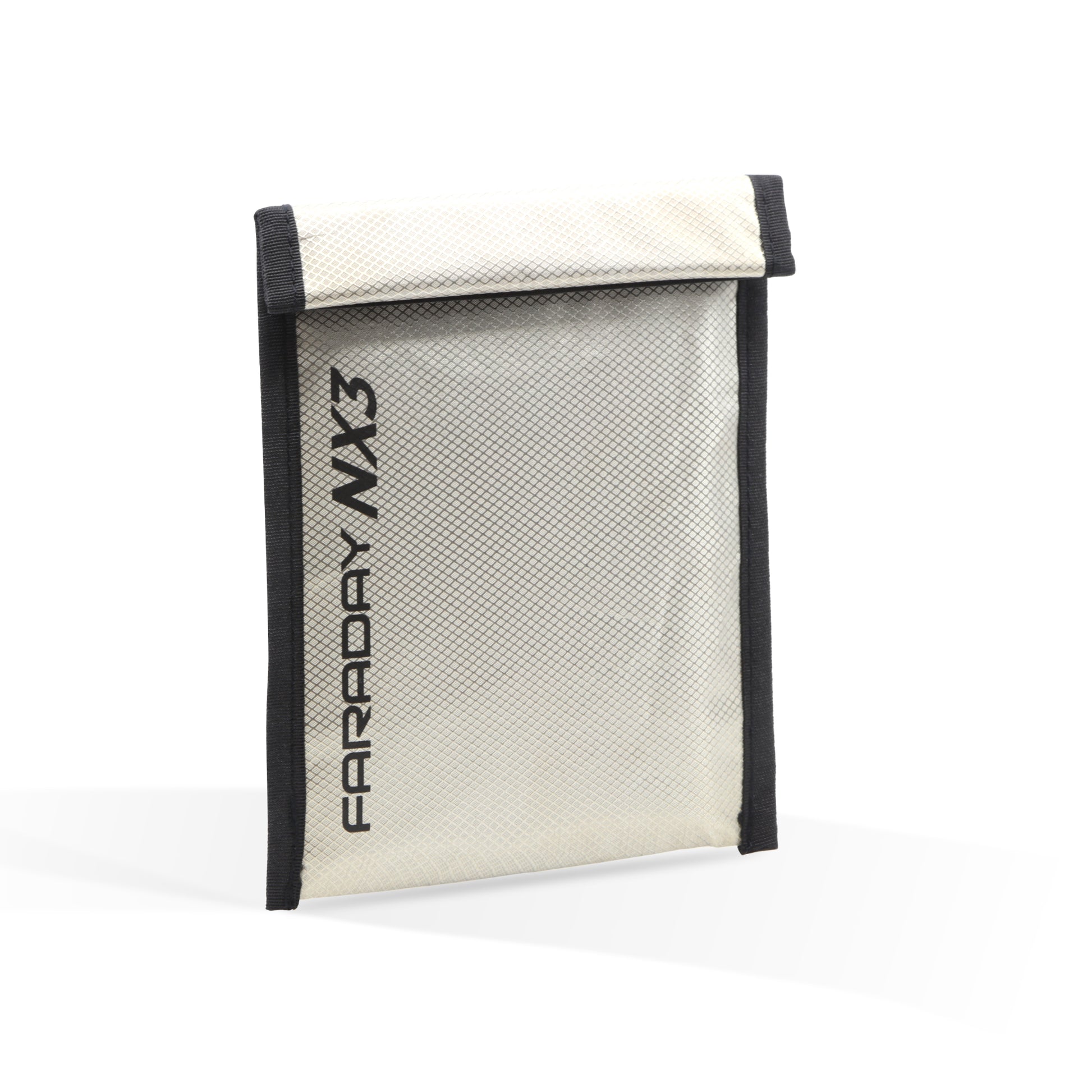 American Reserves offers the Triple Layer CYBER Fabric Faraday Bags Kit (3 pack small), featuring a gray design with black edges and FARADAY NX3 text, engineered for superior EMF protection and signal blocking efficiency.