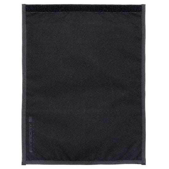 The American Reserves CORDURA® Berry Compliant Faraday Tablet Jacket in black features a Velcro closure, signal blocking technology, and subtle branding in the lower left corner.