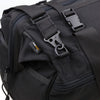 Close-up of a black American Reserves CORDURA® Utility Bag Large featuring heavy-duty buckles and zippers. The visible label indicates its durable fabric, ideal for anyone looking for reliability and style.