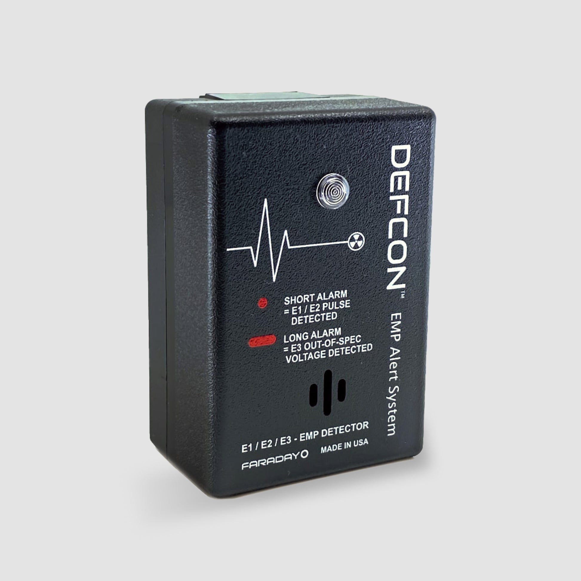 The DEFCON™ EMP Alert System by American Reserves is a robust USA-made device with indicators for short/long alarms, E1/E2/E3 pulse detection, and protection against events like solar coronal mass ejections.