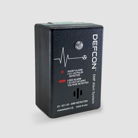 The DEFCON™ EMP Alert System by American Reserves is a robust USA-made device with indicators for short/long alarms, E1/E2/E3 pulse detection, and protection against events like solar coronal mass ejections.