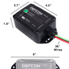 The American Reserves DEFCON™ Vehicle + EMP Vehicle Protection Kit is a black device measuring 3.7 x 4.5 x 1.9, featuring a green indicator, attached 36 wires, and offers strong electromagnetic pulse defense for your equipment.