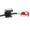 A black cable with a red battery terminal connector on one end and a rectangular black component featuring a label on the other end, designed as a surge protection device, is part of the DEFCON™ Vehicle + EMP Vehicle Protection Kit by American Reserves.