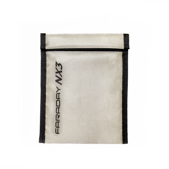 The American Reserves Anti-Hacking and EMF Shielding Bag is a sleek gray Faraday MK3 pouch with black trim, expertly crafted for signal blocking using CYBER NC fabric, offering an all-in-one protective solution.