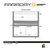 Technical drawing of the XL Forensic Faraday Jacket Kit by American Reserves, detailing dimensions in inches. Features include velcro closure, two ID pockets, and placements designed for signal blocking and EMF protection.