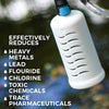 The RapidFlo Portable Water Filter by American Reserves features a sleek, white cylindrical design with wavy slits, perfect for camping. It reduces heavy metals, lead, fluoride, chlorine, toxic chemicals, and trace pharmaceuticals—ideal for survival emergencies.