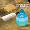 The RapidFlo Portable Water Filter by American Reserves purifies up to 250 gallons of water, eliminating 99.999% of viruses, 99.9999% of bacteria, and 99.99% of cryptosporidium—perfect for camping or a survival kit.