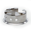 A round item resembling a camping kettle, the Kelly Kettle® Ultimate Trekker Camping Kit by American Reserves, features a jagged top edge and four circular holes on its side, all set against a white background.