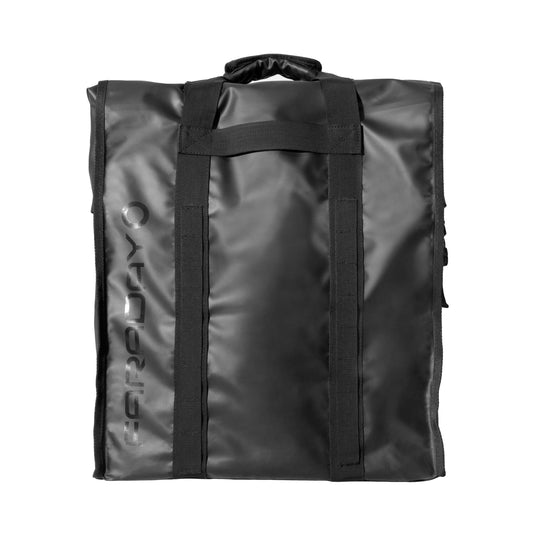 Black backpack with a top handle, dual vertical straps, and AERODAYO printed on the side. Part of the Complete Auto And Home Protection EMP Kit by American Reserves, this Faraday Generator Bag provides electromagnetic pulse defense for your essentials, combining functionality with advanced protection.