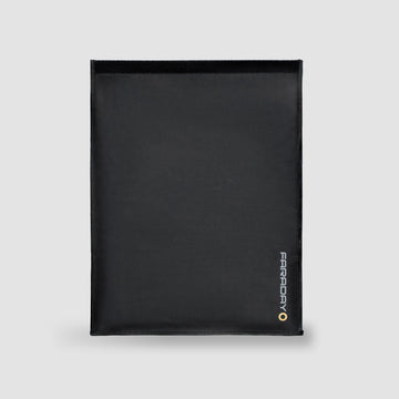 American Reserves XXL Forensic Faraday Laptop Jacket (14 x 16), featuring a gray logo on black, is expertly crafted for device shielding. Set against a light gray background, it offers reliable RFID blocking to keep your gadgets secure.