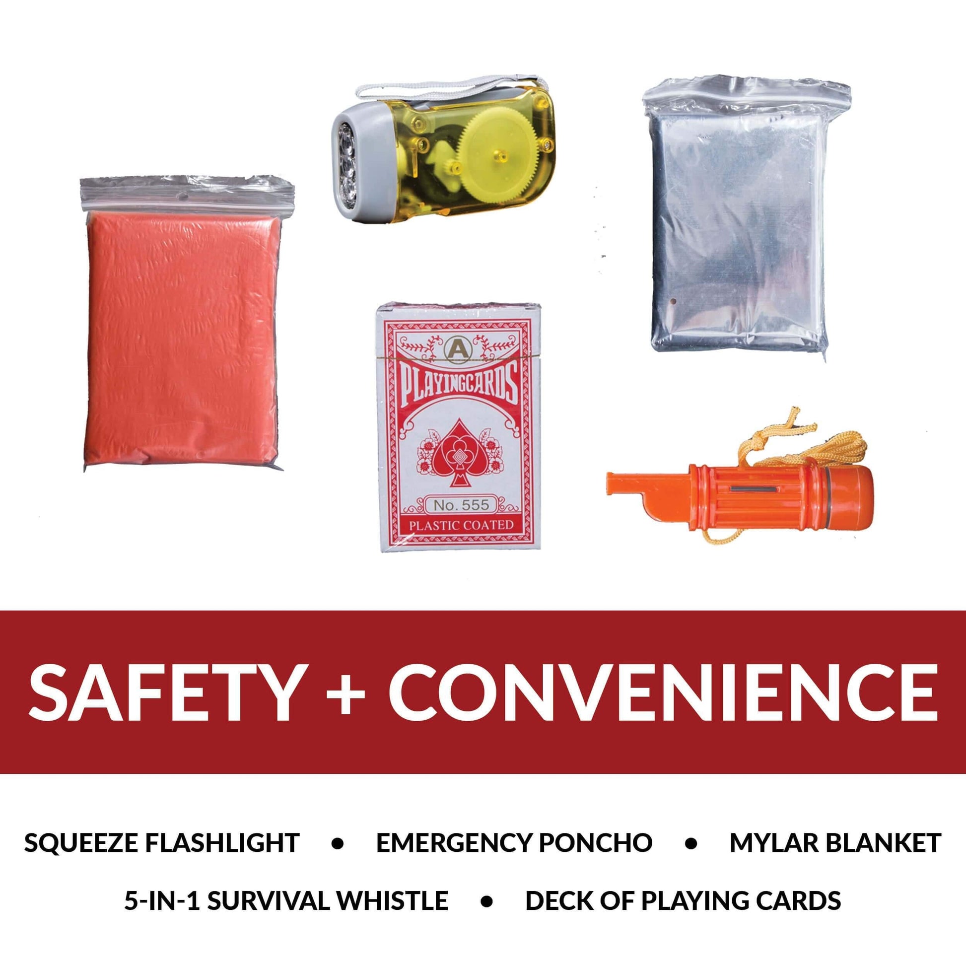 The American Reserves Red 64 Piece Survival Backpack includes a squeeze flashlight, poncho, mylar blanket, whistle, and playing cards—key items for safety and convenience. Buy 1 Get 1 at 75% Off until 8/1/2025.
